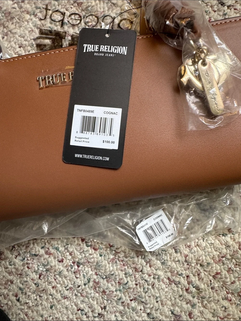 True Religion East/West Modern Satchel Black Gold Hardware
